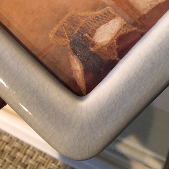 Small Vintage Blue Porcelain Floral Frame With Picture-Terragrafics California - Picture 8 of 12